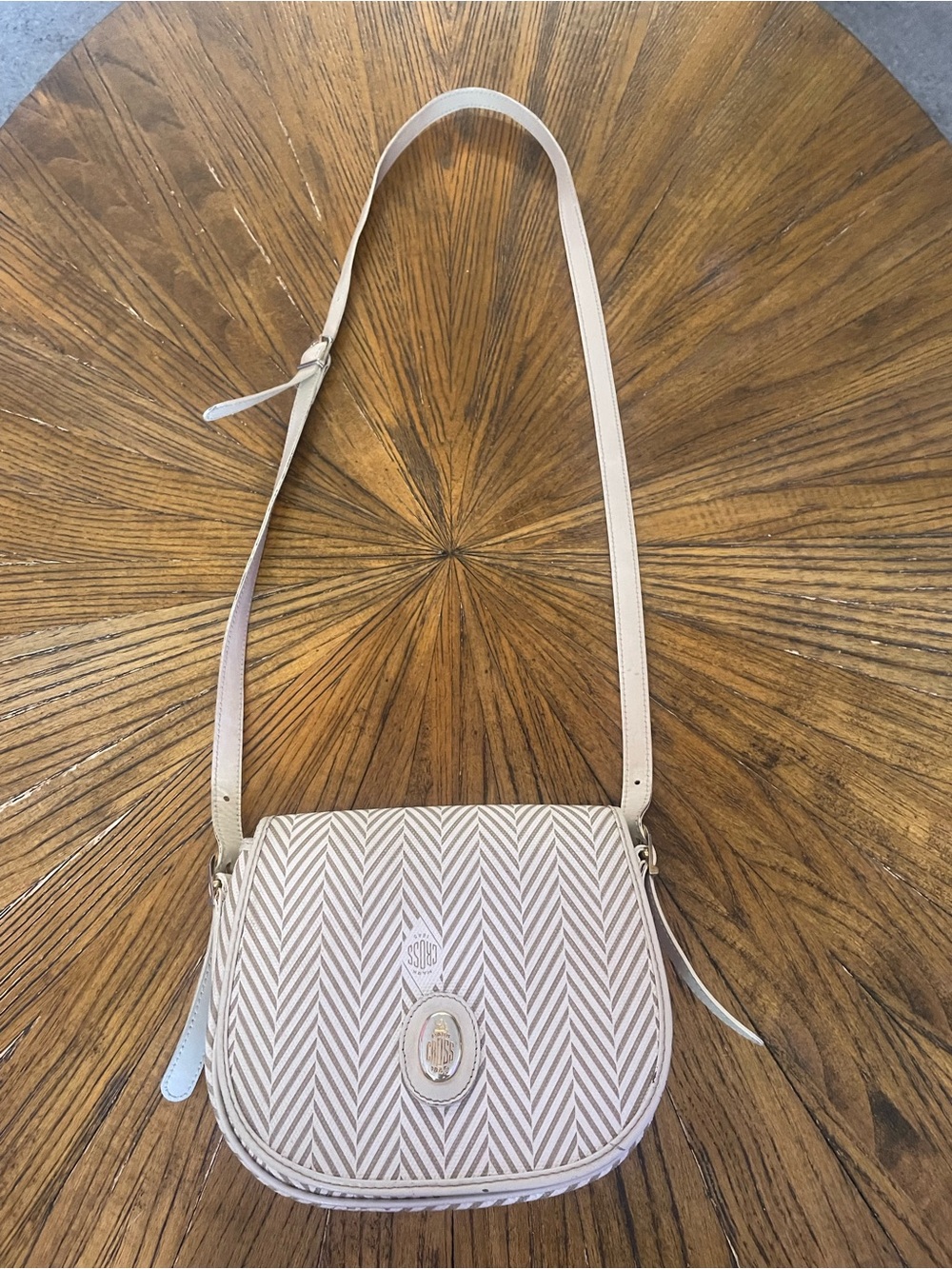 Vintage Mark Cross Beige Chevron Crossbody Bag with Adjustable Strap